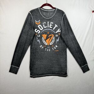 Society Made For Buckle Gray Waffle Knit Graphic Shirt Long Sleeve Top Medium